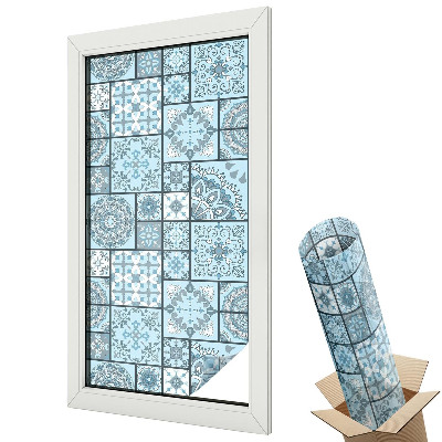 Mleczna folia na okno witraż Niebieskie kafelki