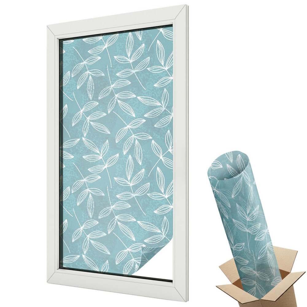 Mleczna folia na okno witraż Liściasta elegancja