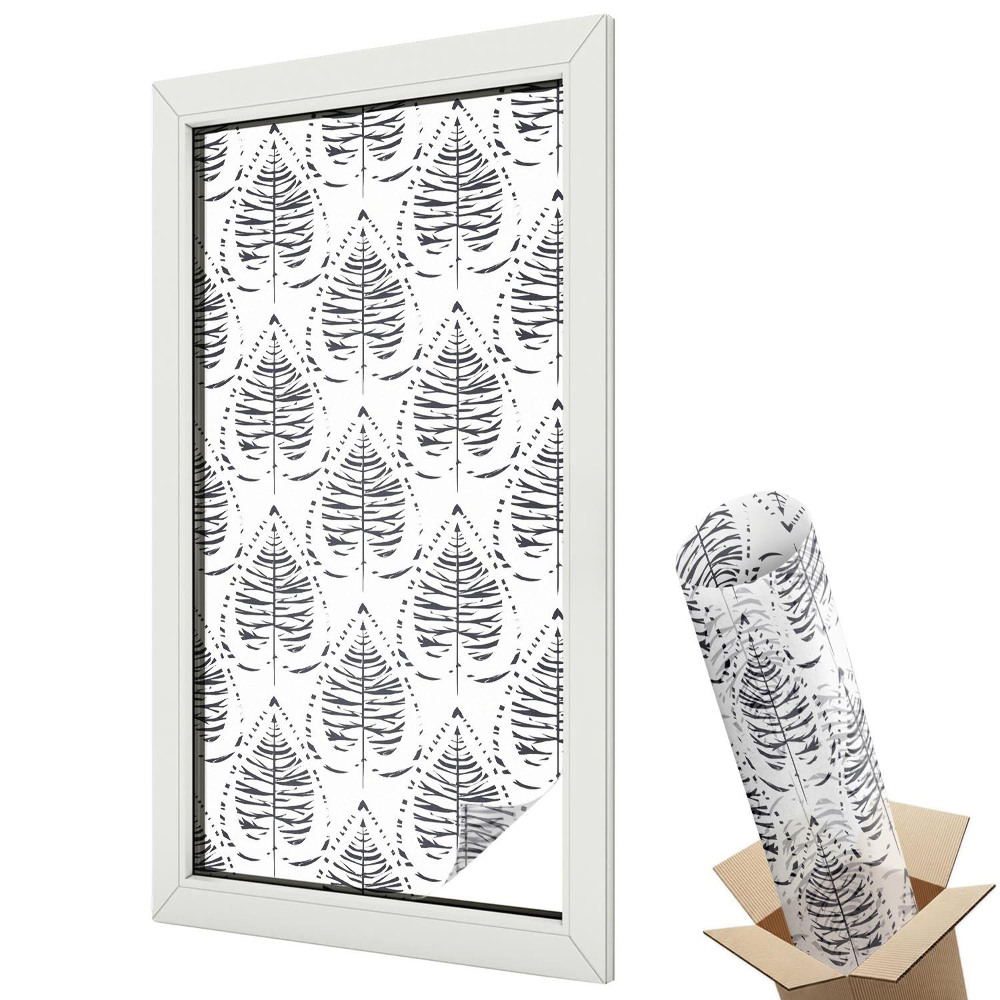 Mleczna folia na okno witraż Liściasta elegancja