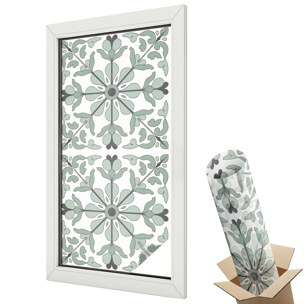 Mleczna folia na okno witraż Roślinny wzór