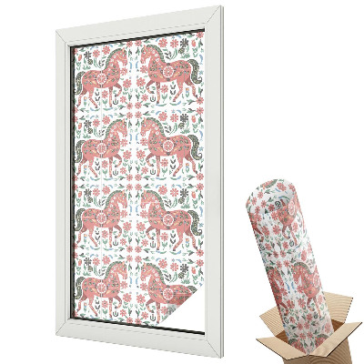 Mleczna folia na okno witraż Kolorowe konie