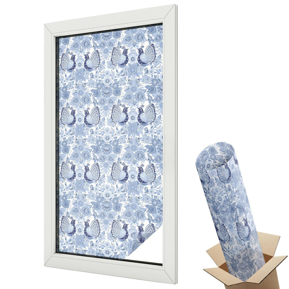 Witraż naklejka na okno Kwiatowy ptasi