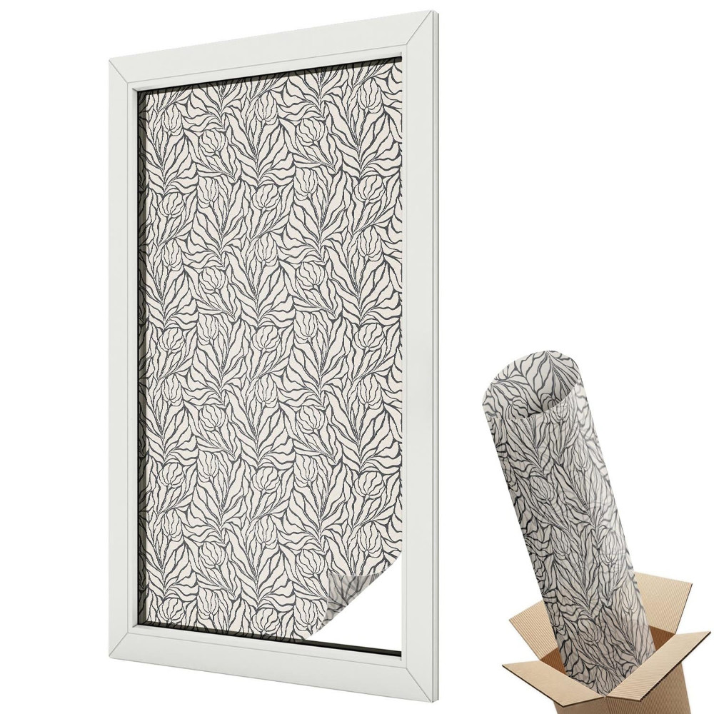 Mleczna folia na okno witraż Liście kwiaty