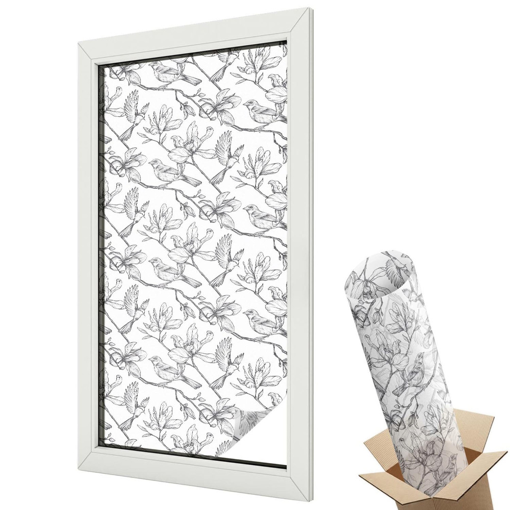 Dekoracyjna folia okienna Ptaki i kwiaty