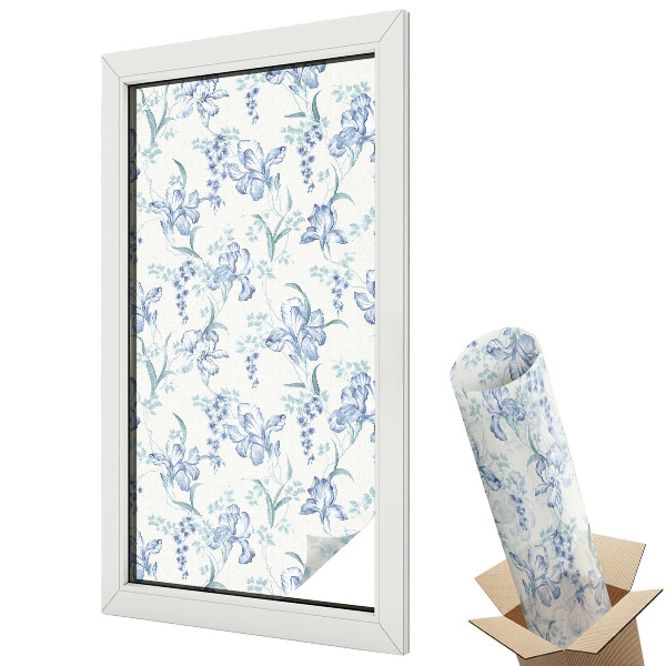 Mleczna folia na okno witraż Niebieskie kwiaty