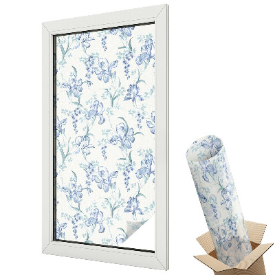 Mleczna folia na okno witraż Niebieskie kwiaty