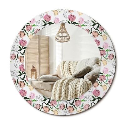 Lustro z nadrukiem okrągłe Pąki piwonii