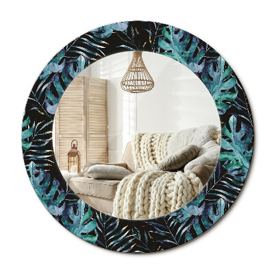 Lustro z nadrukiem okrągłe Egzotyczne liście