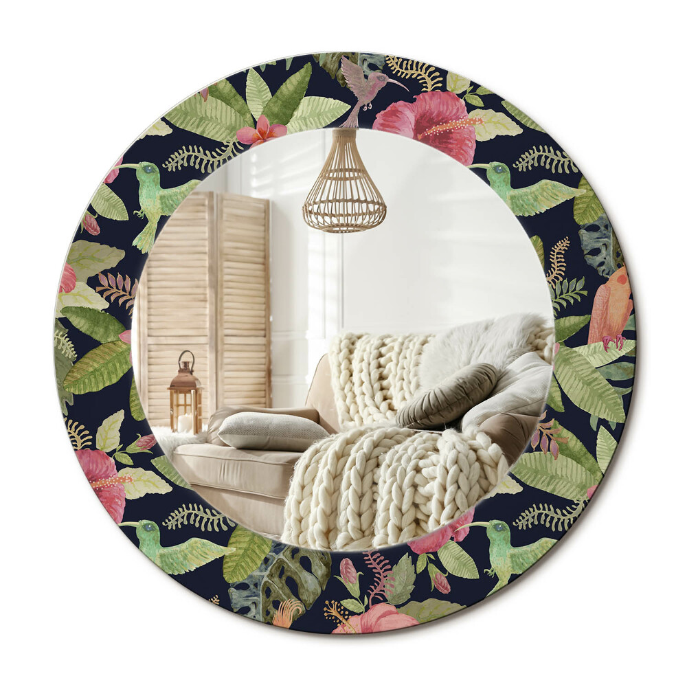 Lustro z nadrukiem okrągłe Kwiaty hibiskusa