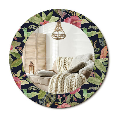 Lustro z nadrukiem okrągłe Kwiaty hibiskusa