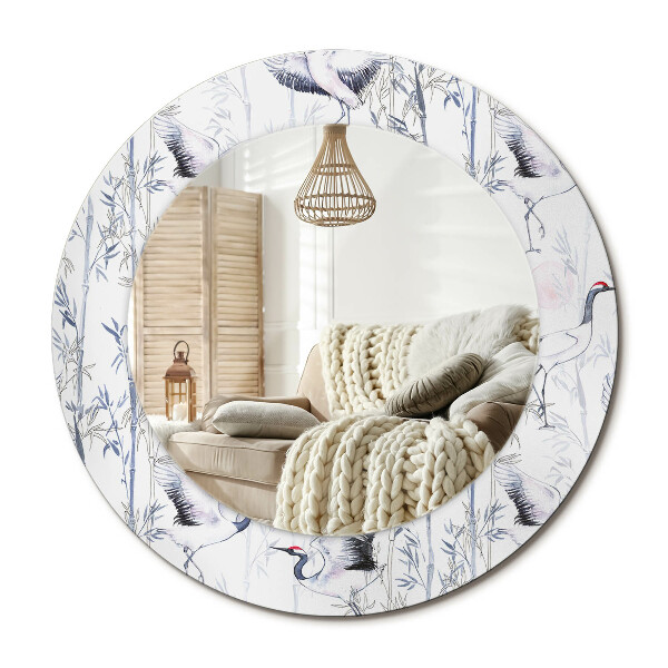 Lustro dekoracyjne okrągłe Żurawie ptaki