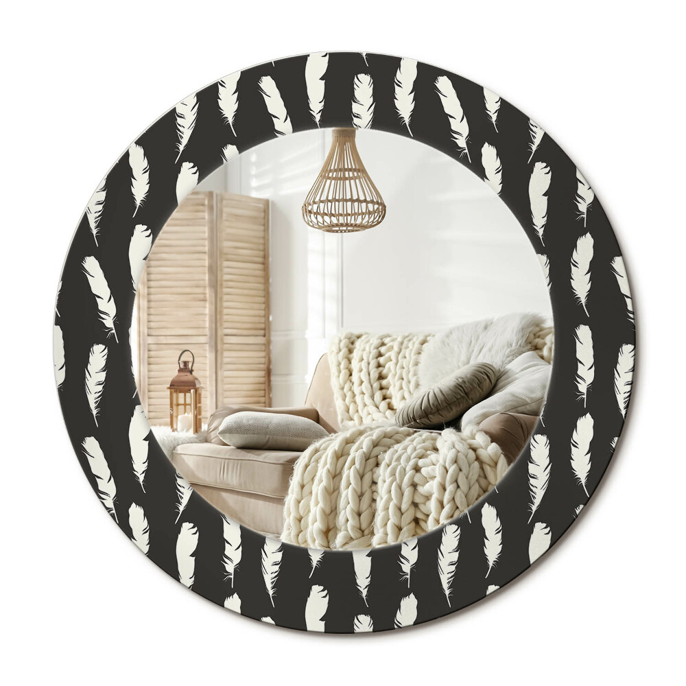 Lustro dekoracyjne okrągłe Czarno-białe pióra