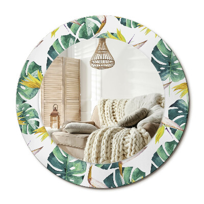 Lustro z nadrukiem okrągłe Liście tropikalne