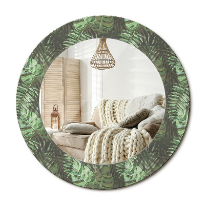 Lustro z nadrukiem okrągłe Liście tropikalne