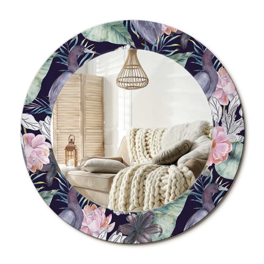 Lustro z nadrukiem okrągłe Czaple ptaki