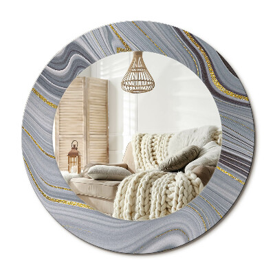 Lustro z nadrukiem okrągłe Szary marmur