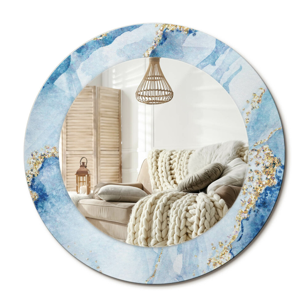 Lustro z nadrukiem okrągłe Błękitny marmur