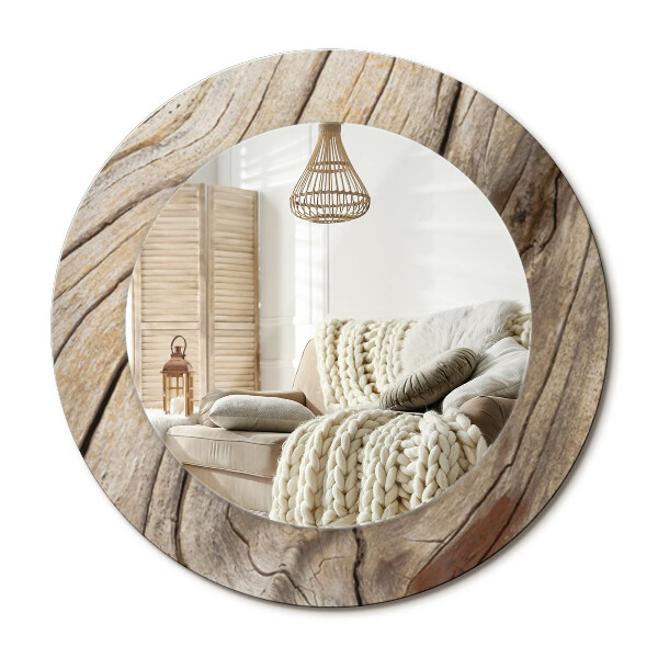 Lustro z nadrukiem okrągłe Pęknięte drewno