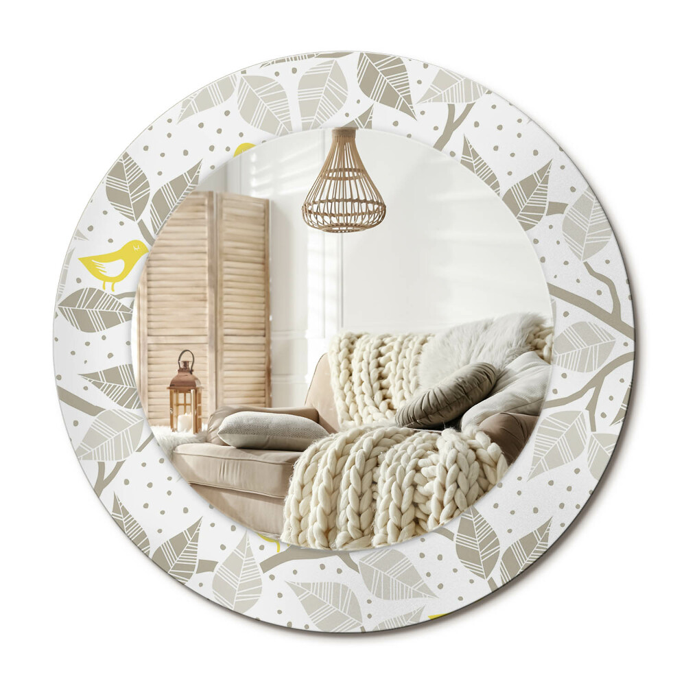 Lustro z nadrukiem okrągłe Żółte ptaki na gałęziach