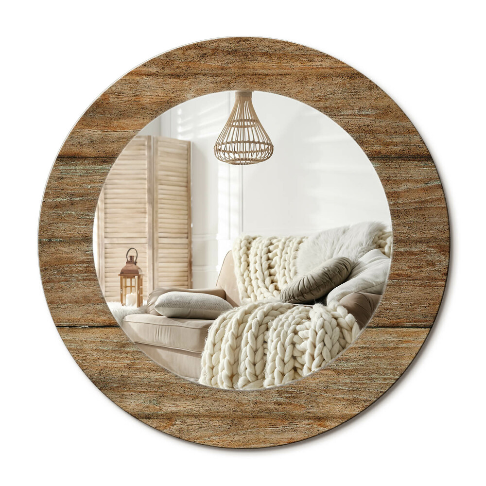 Lustro dekoracyjne okrągłe Stare drewno