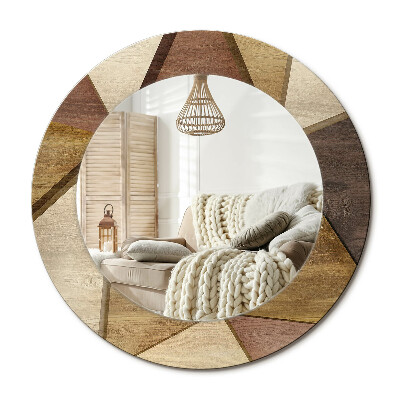 Lustro z nadrukiem okrągłe Geometryczne drewno 3d