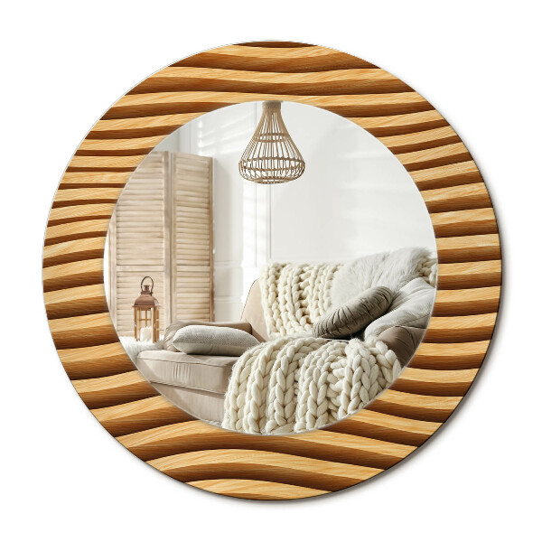 Lustro z nadrukiem okrągłe Drewniana fala