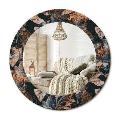 Lustro dekoracyjne okrągłe Ciemne tropikalne liście