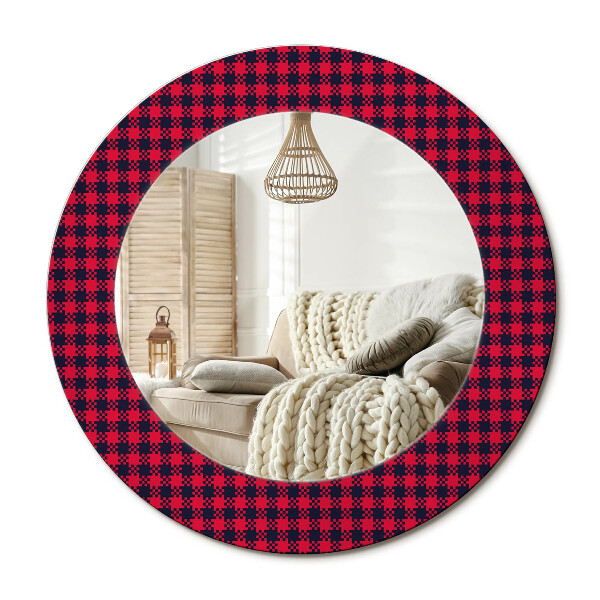 Lustro z nadrukiem okrągłe Czerwona kratka