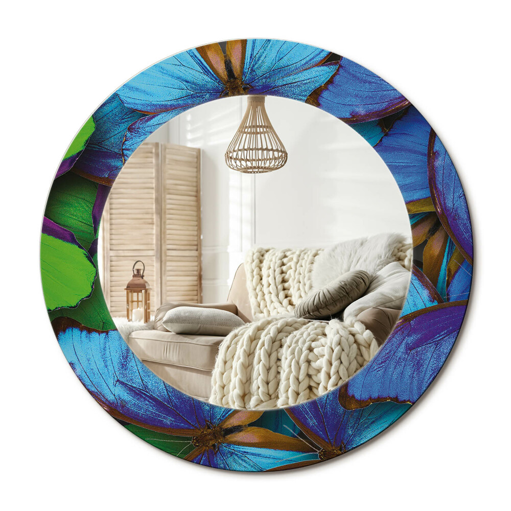 Lustro dekoracyjne okrągłe Niebieski i zielony motyl