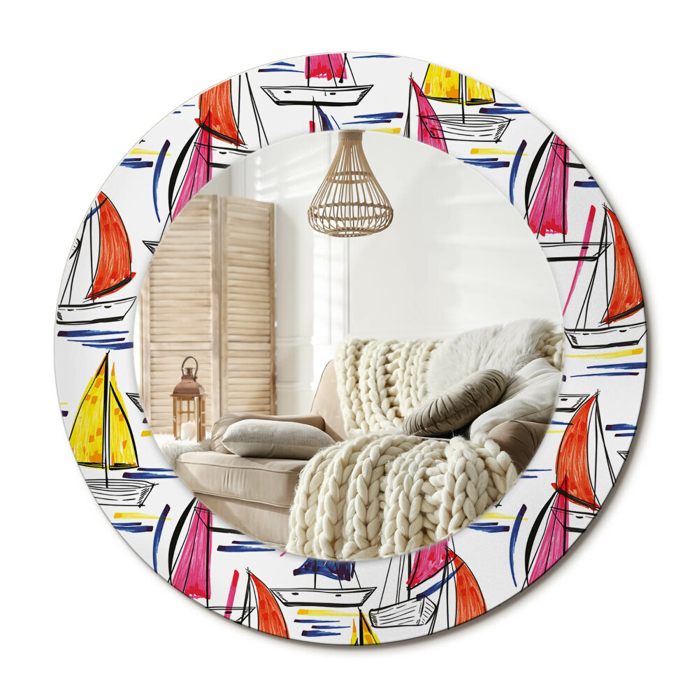 Lustro dekoracyjne okrągłe Kolorowe łódki