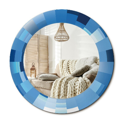 Lustro z nadrukiem okrągłe Niebieski abstrakcyjny