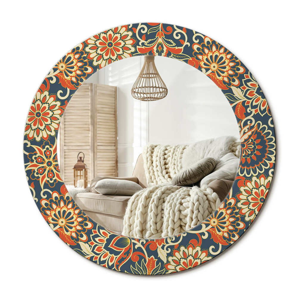 Lustro dekoracyjne okrągłe Retro kwiaty