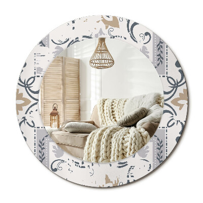 Lustro z nadrukiem okrągłe Płytki retro