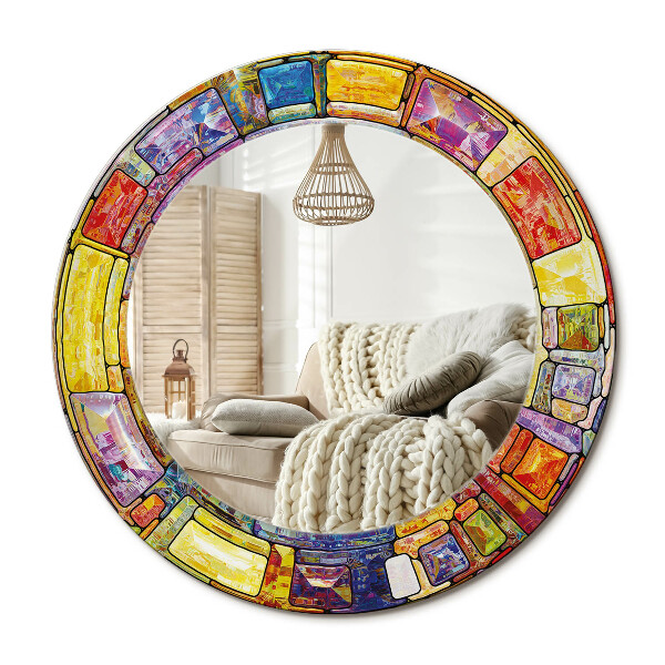 Lustro dekoracyjne okrągłe Kolorowy witraż