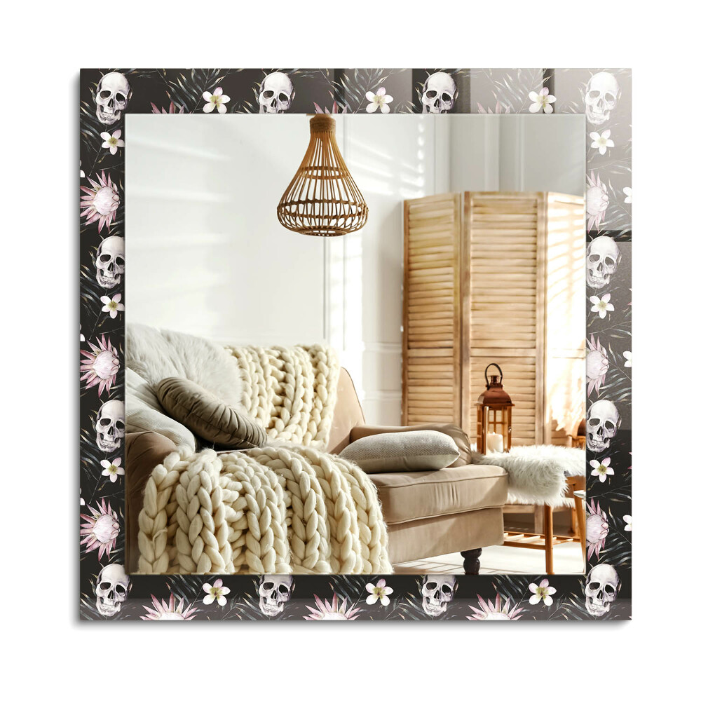 Lustro z nadrukiem dekoracyjne prostokątne Czaszki i kwiaty