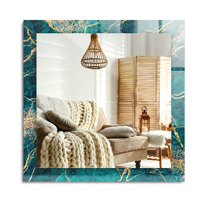 Lustro z nadrukiem dekoracyjne prostokątne Zielony marmur