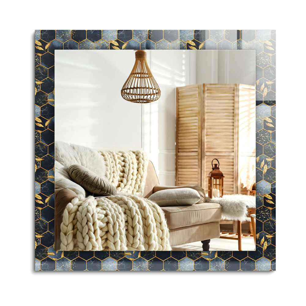 Lustro z nadrukiem prostokątne Sześciokąty liście