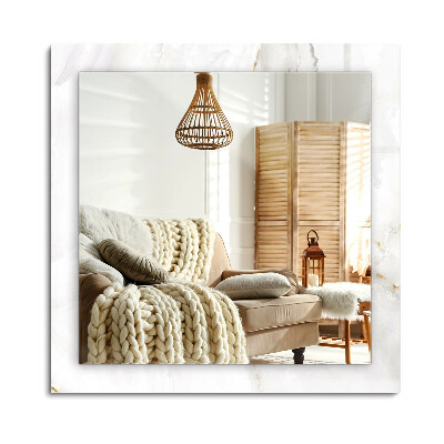 Lustro z nadrukiem dekoracyjne prostokątne Biały marmur wzór