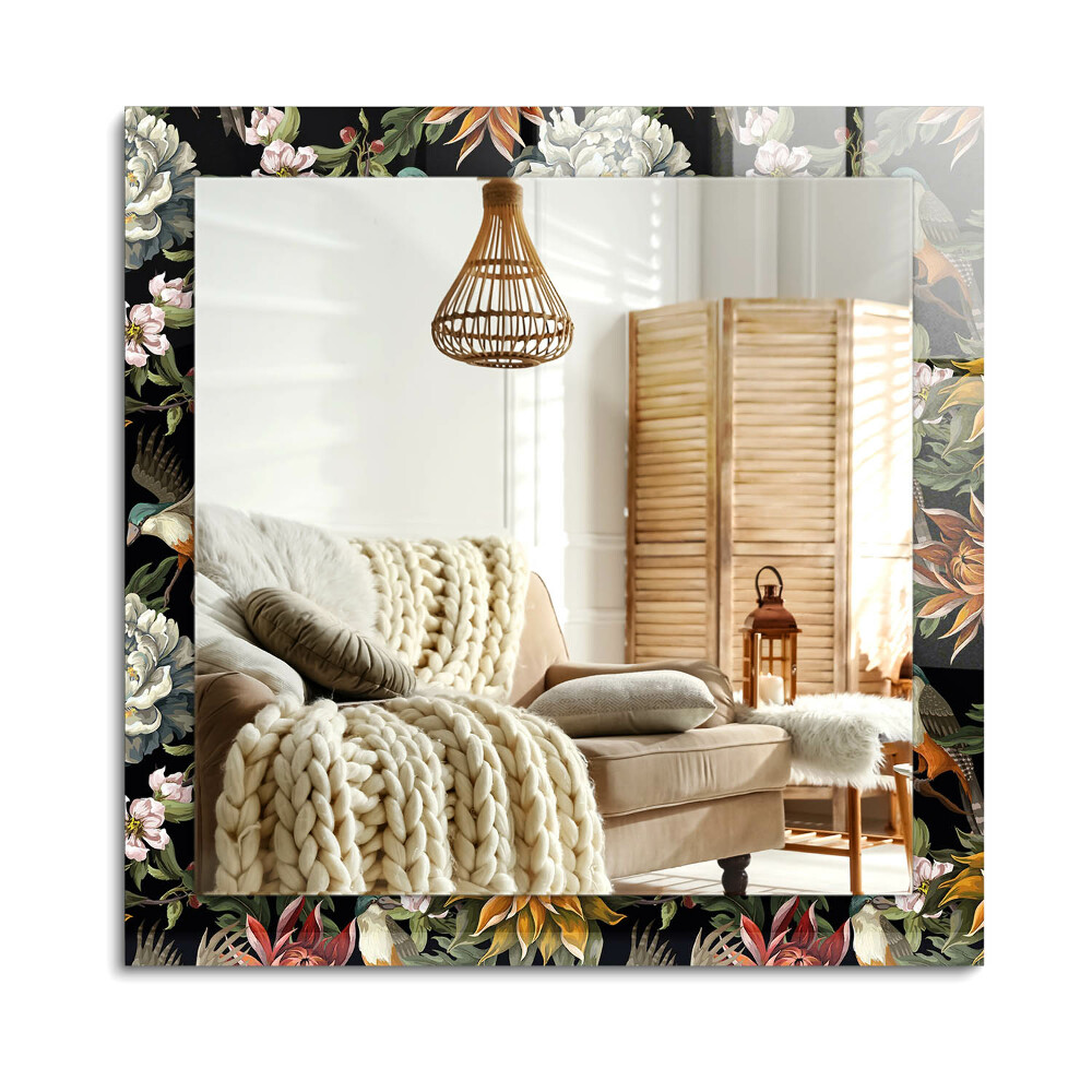 Lustro z nadrukiem prostokątne Kwiaty i ptaki