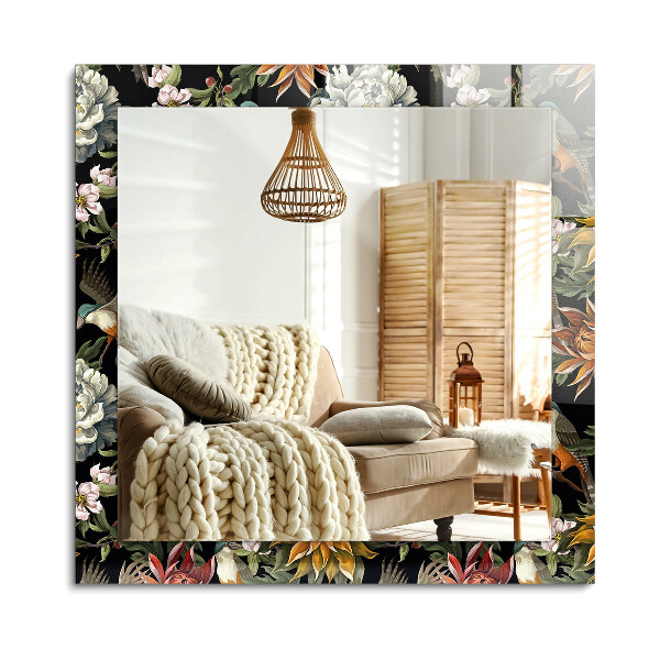 Lustro z nadrukiem prostokątne Kwiaty i ptaki