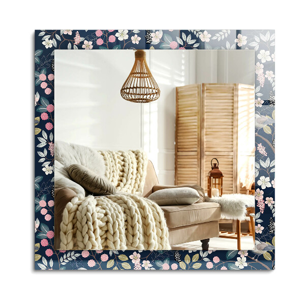 Lustro dekoracyjne prostokątne Kwiaty liście ptaki