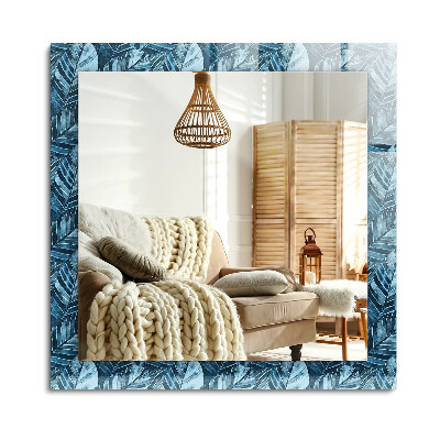 Lustro dekoracyjne prostokątne Niebieskie liście wzór