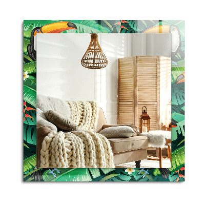 Lustro z nadrukiem dekoracyjne prostokątne Tukany liście dżungla