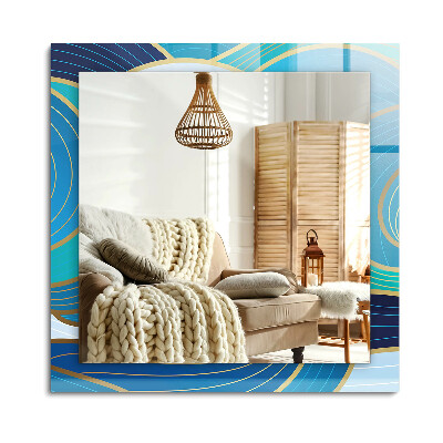 Lustro z nadrukiem prostokątne Fale wzory niebieski