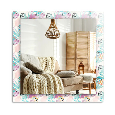 Lustro z nadrukiem prostokątne Kolorowe liście tropikalne