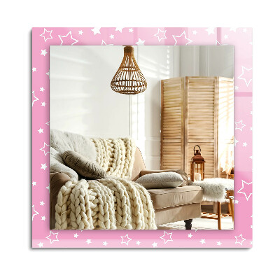 Lustro z nadrukiem dekoracyjne prostokątne Różowe gwiazdki
