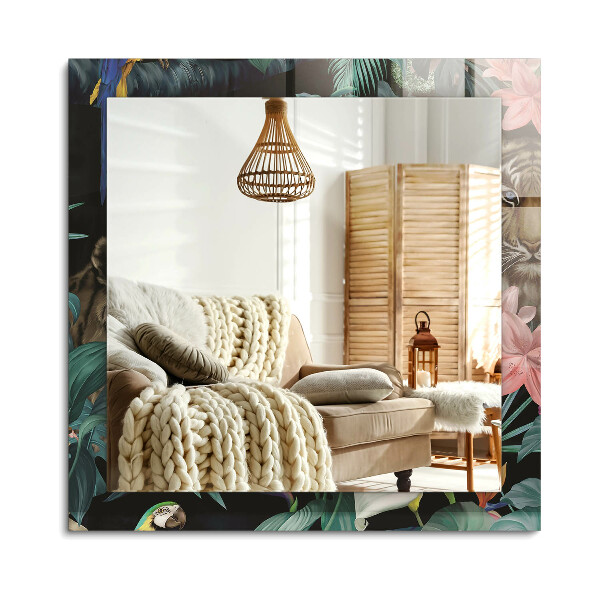 Lustro dekoracyjne prostokątne Tygrysy papugi dżungla