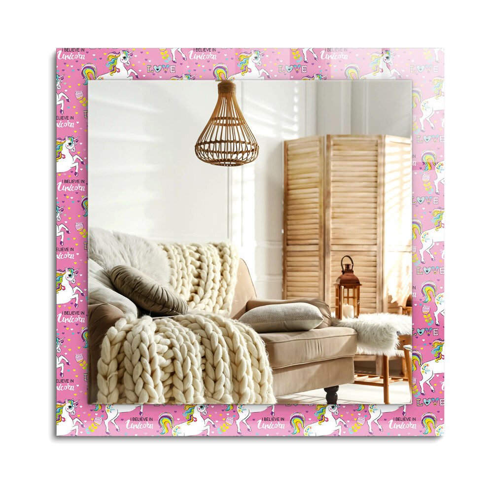 Lustro z nadrukiem prostokątne Jednorożce tęcze serca