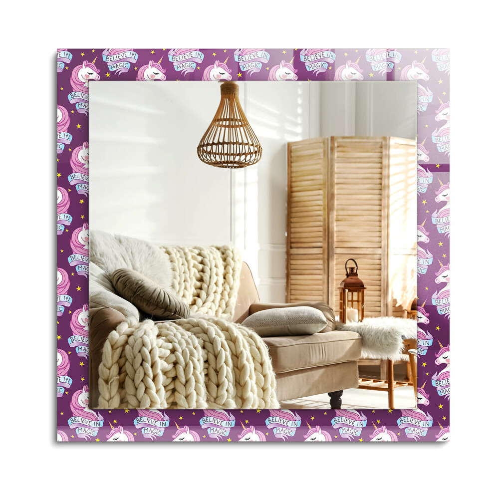 Lustro dekoracyjne prostokątne Jednorożce gwiazdy napis