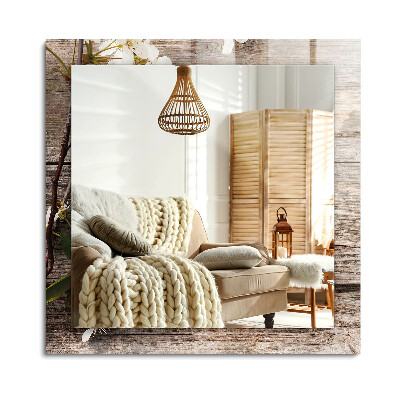 Lustro z nadrukiem prostokątne Kwiaty na drewnie